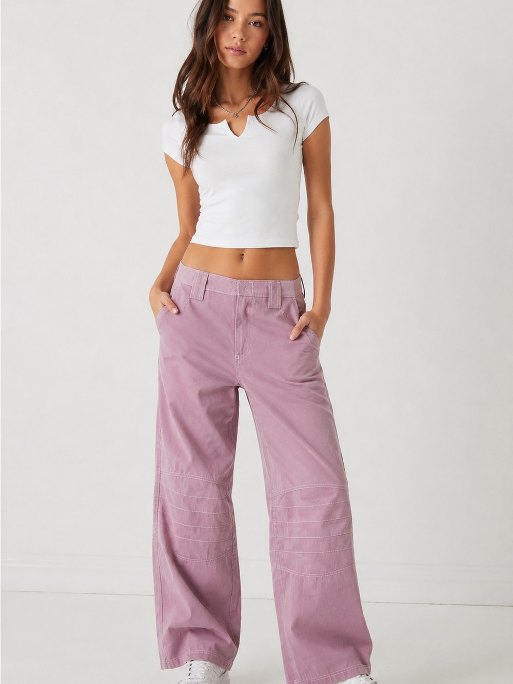 Silence + Noise Lilac Parachute Pants Sz 4 Y2K Utility Cargo Nylon Wide Leg